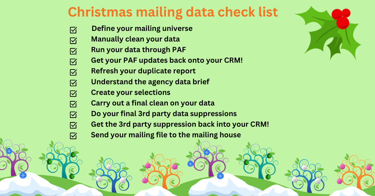 Christmas mailing data check list Christmas checklist